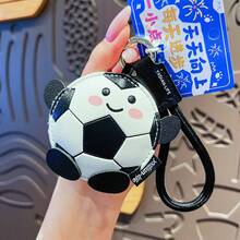 1pc Mini Cute & Energetic Football Style PU Leather Keychain, Cartoon Black & White Football Figurine Zinc Alloy Keyring - Multicolor - View 12