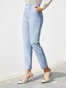 Pantalones de traje ajustados de nueve puntos para mujer - Celeste - Ver 3