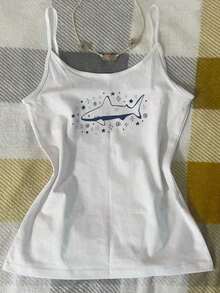Camiseta de tirantes casual con estampado de tiburón para mujer - Multicolor 6 - Ver 1