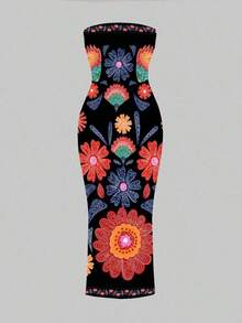 Vestido ajustado con estampado floral retro y estilo bohemio casual para mujeres, adecuado para vacaciones de verano - Multicolor 6 - Ver 5