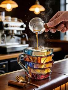 3D Book Shaped Coffee/Glass Cup, Stacked Book Design - A Gift For Literature Lovers, Suitable For Book Enthusiasts, Readers, Writers And Collectors. Unique Book Shaped Desktop Cup, Ideal Choice For Valentine's Day And Christmas. - Multicolor - View 3