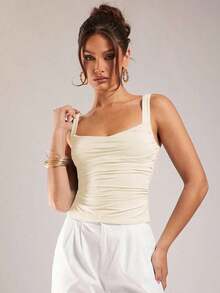 Camiseta de tirantes de unicolor minimalista para mujer - Albaricoque - Ver 5