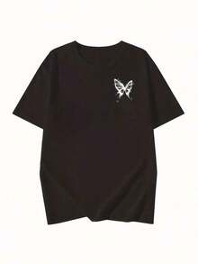 Camiseta negra informal de manga corta con cuello redondo para hombre,Camisetas Para Mujer Camiseta única con diseño de mariposa blanca estilo y2k moda juvenil para mujeres y hombres perfecta para cualquier ocasión ideal para los amantes del streetwear combina con tu estilo personal cómoda y ligera casual y moderna disponible en varias tallas - Negro - Ver 6