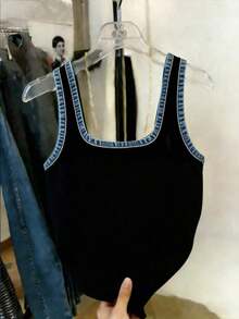 Camiseta de tirantes ajustada con estampado de denim para mujer de talla grande - Multicolor 3 - Ver 2