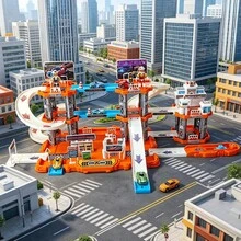 Set Mainan Tempat Parkir Lintasan Kereta Api Besar untuk Anak-Anak, Tema Kereta Api Kota, Cocok untuk 2 Pemain, Hadiah Ulang Tahun Ideal untuk Anak Laki-Laki - Biru - View 2