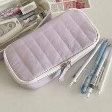 Estuche para lápices Fluffy Cake, de tela suave, color sólido, acolchado, con cremallera, bolsa de papelería para estudiantes, portátil y multiusos. - rosa - Ver 7