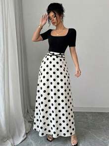 YHHRafferiza Petite Vestido midi de mujer con escote cuadrado y mangas cortas con estampadoYHH - Multicolor 2 - Ver 5
