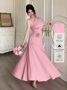 YHHModelyn 1 pieza Vestido de mujer sin mangas con pliegues y ajuste ceñido, de unicolorYHH - Rosa - Ver 4