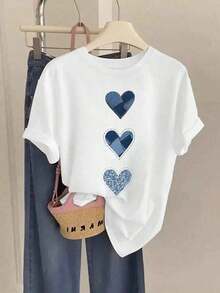 Women's Short-Sleeve Printed T-Shirt For Summer, Polyester Fabric, Multifunctional Style, Regular Fit, Weight 180 Grams, 1 Unit. 100% Cotton - 白色的 - 查看 6