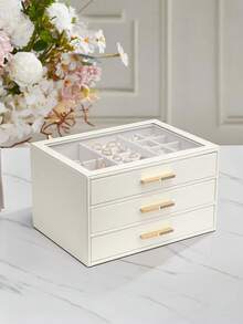 1 hộp đựng trang sức nhiều tầng dung tích lớn, có cửa sổ trong suốt, kiểu ngăn kéo, chống oxy hóa. - Nhiều màu - Xem 13