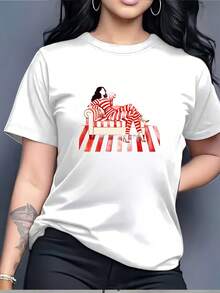 Camiseta 100% algodón, cómoda y casual, con diseño de rayas en G - Un regalo perfecto para familiares y amigos, ideal para las vacaciones de primavera y salidas de fin de semana. Camiseta de mujer de color sólido simple, corte holgado y ajustado, manga corta casual. - Blanco - Ver 7