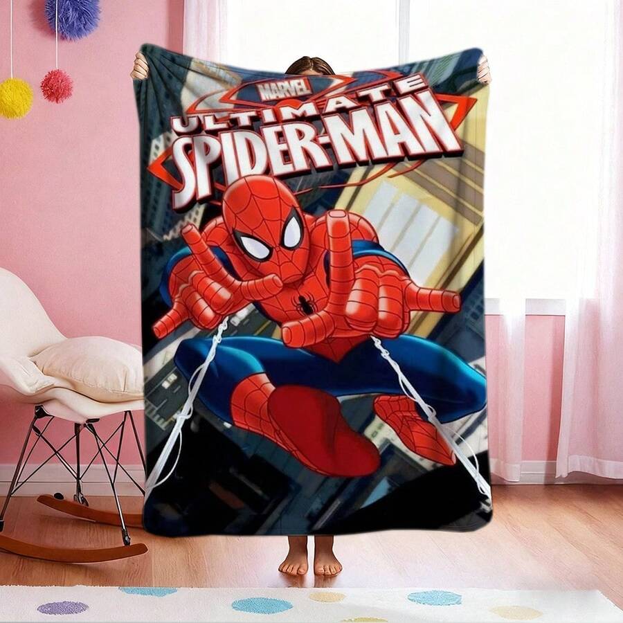 1pc S-Pider-Man Print Blanket,Retro Cartoon Style Throw Blanket,Cartoon Character Printed Blanket,All-Season Universal Nap Blanket,Character Home Decor Blanket,Modern Fashion Gift Suitable For Home Bedroom Bed Sofa Office Lunch Break Cover Picnic Blanket - Nhiều màu - Xem 1