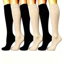 1/6 Pairs Sports Compression Socks, Elastic Long Solid Color Socks, Y2k, Cozy - Multicolor - View 33