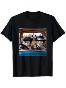 Una camiseta de mujer de manga corta, holgada, moderna, retro y elegante, adecuada para actividades al aire libre en primavera y verano, con un estampado gráfico de un gato gangster en un coche.|La camiseta Meowfia Criminal Cat Street Style, con estampados de interiores de coches vintage, 180 g/m², corte regular, cuello redondo casual, diseño divertido, tela transpirable, camiseta estampada.blusas para mujer,blusas casuales para dama,tops,, mujer premium,y2k,playeras de mujer curvy,ofertas y liquidaciones ropa mujer,playeras deportivas para mujer,,playeras de hombre, mujer,blusas>elegante JJIT - Negro - Ver 1