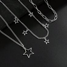 3pcs/Set Street Hip-Hop Style Pentagram Pendant Necklace, Multi-Layer Chain Star Pendant Necklace For Women - CL-3457 - View 2
