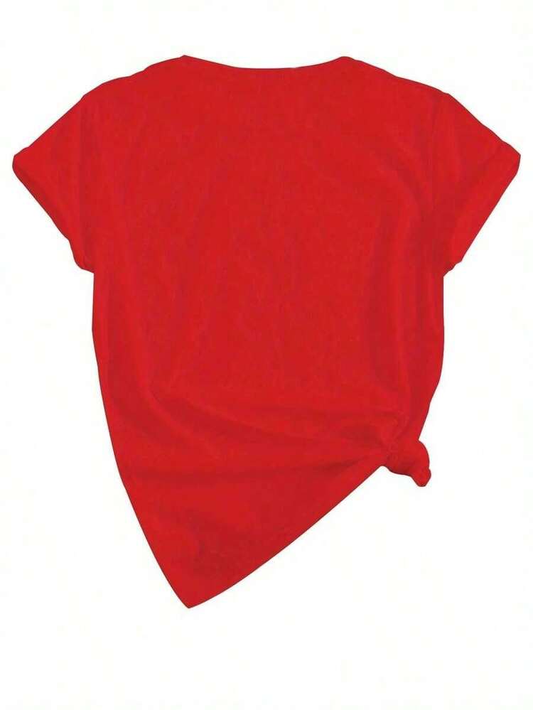 Women's Printed Short-Sleeved Camisole, 100% Cotton, From The Original Sisters On The Loose Brand, Red Round Neck, Loose Fit, Casual Style, Perfect For Outings With Friends And Everyday Wear. Soft - 紅色的 - 查看 3