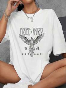 AINO 1 Piece, Women's T-Shirt 100% Cotton, Rock Style, Vintage Graphic Print Bird And Eagle, For Country Music Concerts, Casual, Short Sleeve, Classic Style, Thick Cotton, Halloween Printed T-Shirt For Women. - 白色 - 查看 12