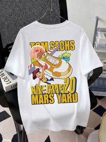 Officially Licensed Disney Toy Story Woody Buzz Lightyear Alien Mars Sneaker Graphic T‑Shirts For Men 100% Cotton Short Sleeve Crew Neck Retro Cartoon Oversized Streetwear Tee Hip Hop Space Theme Summer Casual Daily Vacation Outfit - trắng - Xem 4