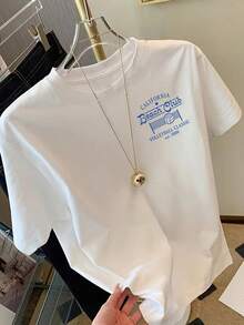 Short-Sleeved T-Shirt With Front And Back Prints, California Beach Club, Classic Volleyball Tournament Graphic Design, Round Neck, Casual T-Shirt For Women - Women's Clothing, Comfortable Fit, Timeless Design For Summer. - 白色 - 查看 3