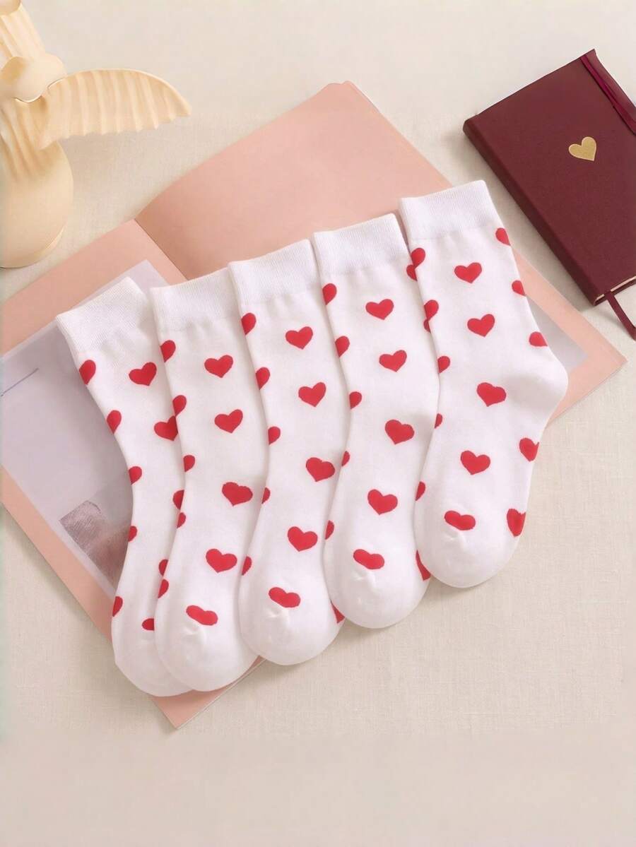 5 đôi/1 đôi tất hình trái tim dài đến bắp chân, kiểu dáng ballerina, tất thoáng khí tối giản dành cho bé gái. - Nhiều màu - Xem 1