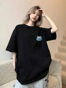 Women's Cotton T-Shirts With Round Neck, Casual Short Sleeve, Unique Design Print, New Summer Collection, Loose Fit, Slimming Top For Students, Simple T-Shirt For Everyday Wear. - White - View 5