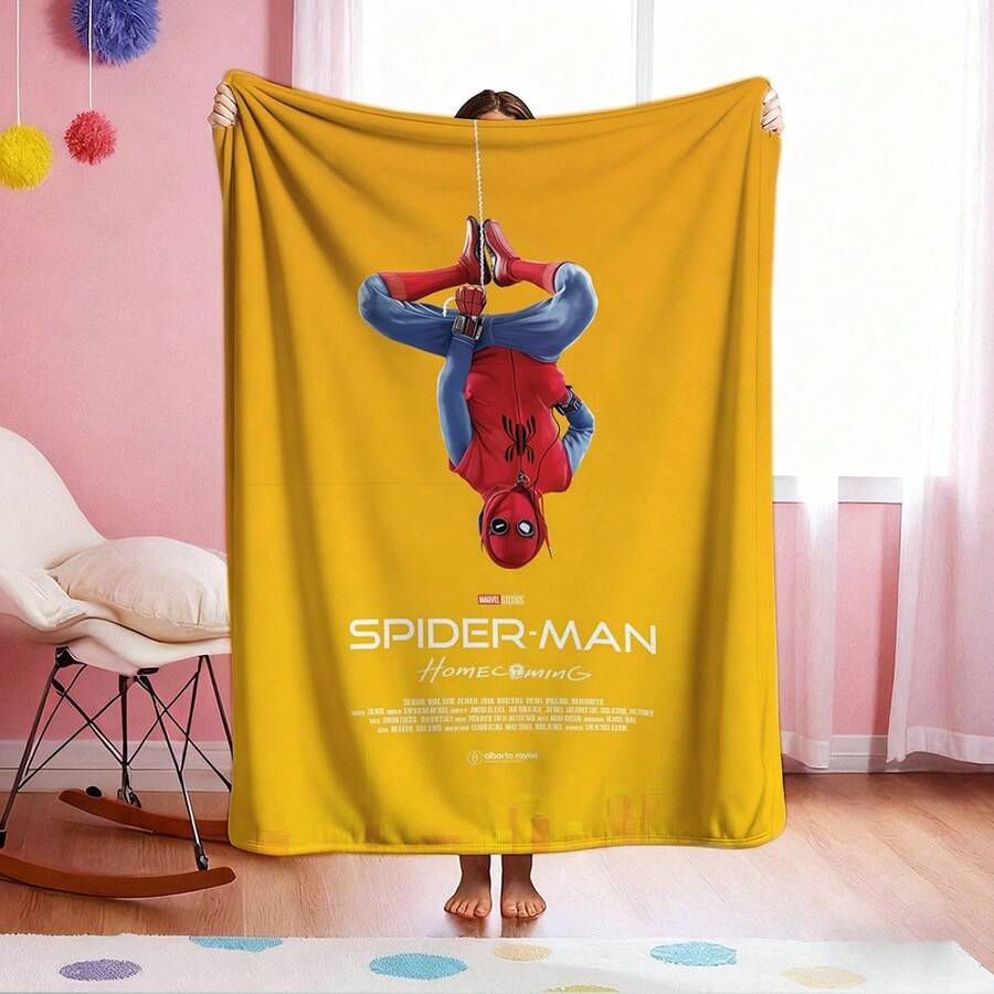 1pc S-Pider-Man Print Blanket,Retro Cartoon Style Throw Blanket,Cartoon Character Printed Blanket,All-Season Universal Nap Blanket,Character Home Decor Blanket,Modern Fashion Gift Suitable For Home Bedroom Bed Sofa Office Lunch Break Cover Picnic Blanket - Multicolor - View 1