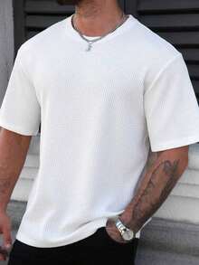 Men's Loose Fit Shirt With Dropped Shoulders And Solid Color - 白色 - 查看 3