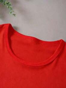 Women's Confetti Heart Print Cotton Cami, Sizes, Casual Graphic Cami, Short Sleeve Crew Neck, Soft And Breathable Cotton Blouse, Loose Fit Everyday Top, Colorful Confetti Design Cami For Women. - 紅色的 - 查看 4