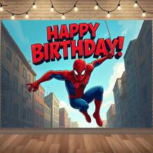 1pc Spider-Man Happy Birthday Backdrop Marvel Superhero Boy Party Decoration Cartoon Photography Background Indoor Holiday Gathering Scene Layout Cake Table Wall Tapestry Anime Fan Birthday Party Props Wall Hanging Decor - 多色 - 查看 5