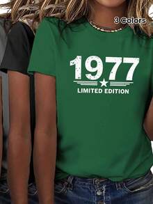 Short-Sleeved T-Shirt With Round Neck, Limited Edition 1977 Print, Perfect For Casual Wear In Spring And Summer, Exclusively For Women. - 綠色 - 查看 3
