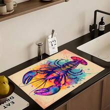 1pc Lobster Pattern Printed Absorbent Dish Drying Mat, Espresso Machine Countertop Absorbent Mat, Sink Drain Mat, Soft Faucet Absorbent Mat, Sink Cup Mat, Kitchen & Bathroom Accessories - Multicolor - View 4