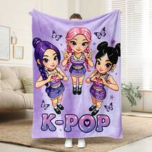 1件 K-POP圖案毛毯，高級親膚法蘭絨居家沙發披毯，超柔軟舒適，低致敏面料，數位印花，適用於床鋪、沙發、露營、旅行、汽車，生日與節日裝飾的理想四季禮物，輕奢單品 | 紋理設計 | 耐用面料 - 彩色 - 查看 1