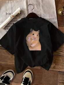 Shushu Biye Doppelseitig Bedrucktes Modisches Kurzarmshirt, Lässiges Kurzarm-Rundhals--Shirt, Damenbekleidung,Festival - màu đen - Xem 3