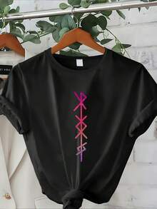 Women's T-Shirts, Short Sleeve, Women's Short Sleeve T-Shirt With Round Neck, Summer Clothes For Ladies, Women's Spring And Summer Round Neck T-Shirt, Women's Clothing, Printed T-Shirt - 黑色 - 查看 6