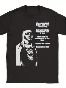 2026 Fashion Retro Vintage Unisex T-Shirt With Baldwin IV Jerusalem Print - Casual Crew Neck T-Shirt For Couples, Featuring The "King Of Madness" Design And The Phrase "When You Stand Before God", Loose Streetwear Style Fit, Suitable For House Parties And Travel. - 黑色 - 查看 6