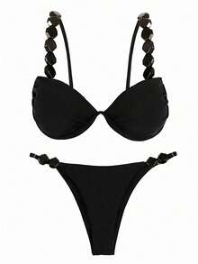 Polovedo Official New Arrival Spring/Summer Sexy Solid Black Bikini Swimwear, Beach Holiday Party Date Vacation - Black - View 2
