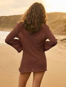 Vestido de playa de punto semitransparente y ligero para vacaciones - Café integral - Ver 2