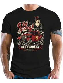 Men's Black Summer T-Shirt, Casual And Fashionable, With Cool Designs Featuring Retro Racing Cars And Motorcycles, Perfect For Adding A Touch Of Humor. It's A Durable And Casual Short-Sleeved T-Shirt, A Summer Staple For Everyday Wear, Suitable For Home, Office, Parties, Meetings, And Travel. - 黑色 - 查看 6