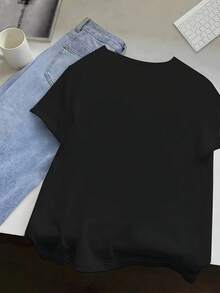 | Exquisite Design | Loose And Comfortable | Easy To Match | Lively Retro Design Of A Pancake Breakfast, Relaxed And Fresh Print, Women's Summer Short Sleeve T-Shirt,  And Casual, Available In Various Colors And Sizes From S To XXL. - 黑色 - 查看 2