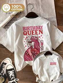 | Exquisite Design | Loose And Comfortable | Easy To Match | [Double-Sided Print] Women's Summer Casual T-Shirt, Pop Style, Crown And Star Print, Birthday Queen Design, Round Neck, Pure Cotton, Short Sleeve - 白色 - 查看 8