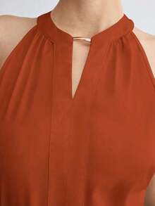 Camiseta de tirantes elegante con cuello de ojo de cerradura de unicolor, versátil para ir al trabajo, uso diario, retro romántico de los 90, adecuada para Navidad, Año Nuevo, San Valentín, fiesta, playa, graduación, moda, carnaval, vacaciones, in - Marrón - Ver 8