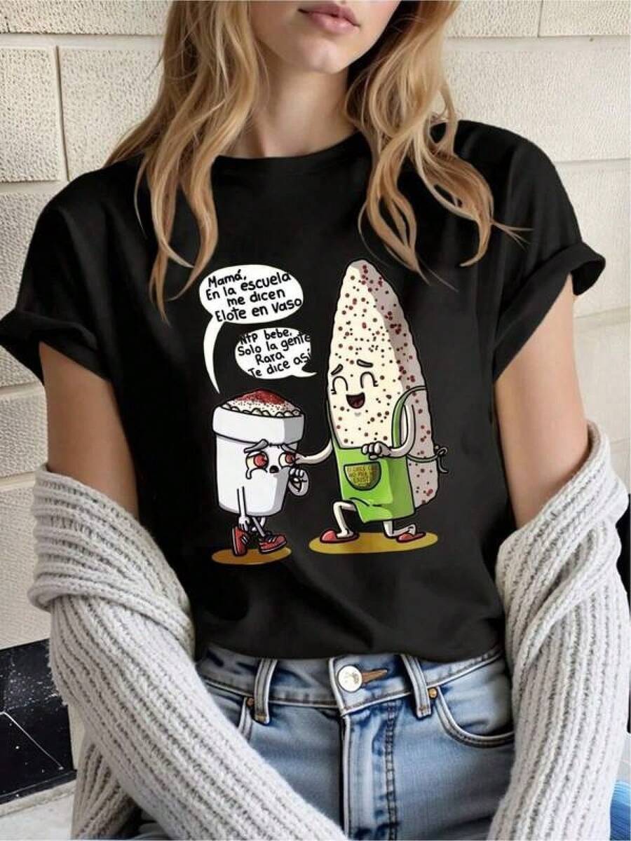 100% Algodón Premium 180g : T camiseta Y2K con divertido diseño de elote y vaso de leche perfecta para los amantes de la cultura mexicana, ideal para expresar tu estilo único y moderno, cómoda y perfecta para cualquier ocasión, ¡hazla tuya y destaca entre la multitud!. Ropa de Moda Casual Suave y Transpirable para Diario - Negro - Ver 1