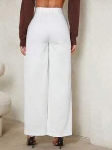 Tall Pantalones anchos de cintura alta y estilo casual para mujer, de unicolor - Blanco - Ver 2