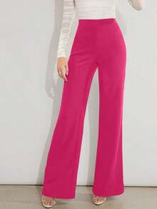 Pantalones de pierna ancha unicolor de talle alto - Rosa Fucsia - Ver 1