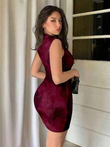 Vestido ajustado con fruncidos de estilo minimalista y sin mangas de unicolor para mujer - Multicolor 3 - Ver 2
