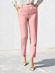 Pantalones de traje ajustados de nueve puntos para mujer - Rosa - Ver 7
