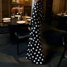 New Spring Collection Women's Dress, Retro Polka Dot Style, V-Neck, Puff Sleeves And Defined Waist - 黑色 - 查看 2
