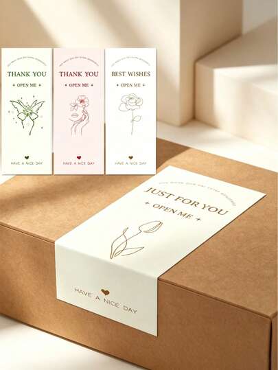 50 cái nhãn gói quà nghệ thuật đường nét hoa tulip tối giản "Just For You" và "Open Me", băng giấy quấn thân hộp in sẵn cho doanh nghiệp nhỏ, boutique, hộp quà, niêm phong sản phẩm thủ công, vật dụng trang trí bao bì với dòng chữ "Have A Nice Day"