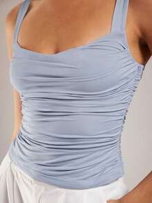 Camiseta de tirantes de unicolor minimalista para mujer - Azul - Ver 7