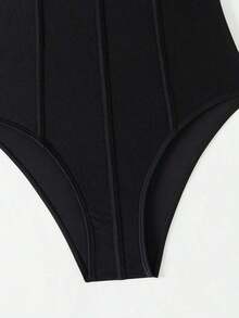 Traje de baño con varilla de contraste de malla para mujer, apto para vacaciones, viajes, festivales, piscina, surf, playa de verano - Negro - Ver 7